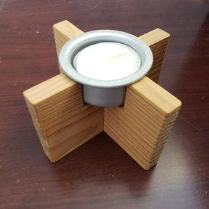 IKEA Wood Tea Light Candle Holder Wooden Natural Grain Unique Home Decor Display